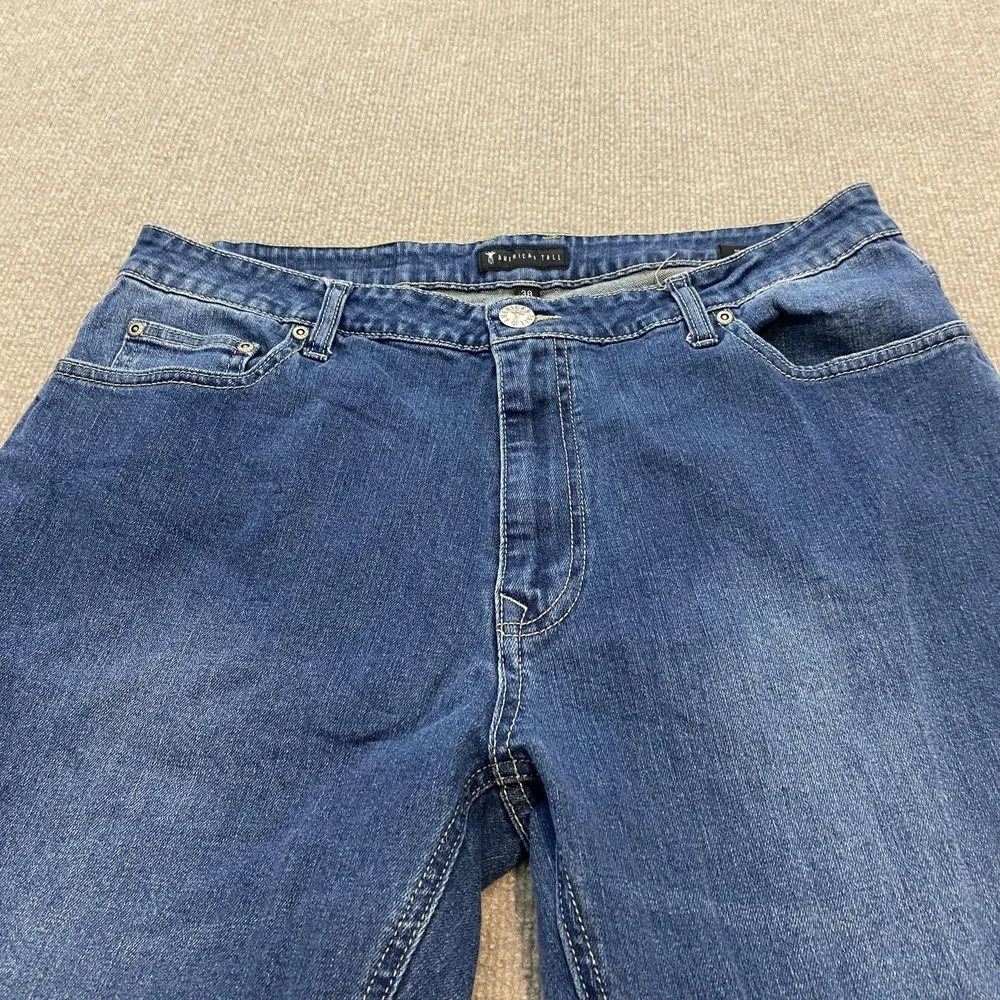 American Tall Jeans Mens 38x36 Blue Medium Wash Relaxed Straight Stretch Denim